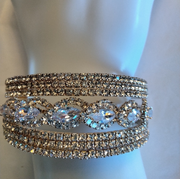 Austrian crystal cuff bracelet in gold or silver tone. - Picture 2 of 6